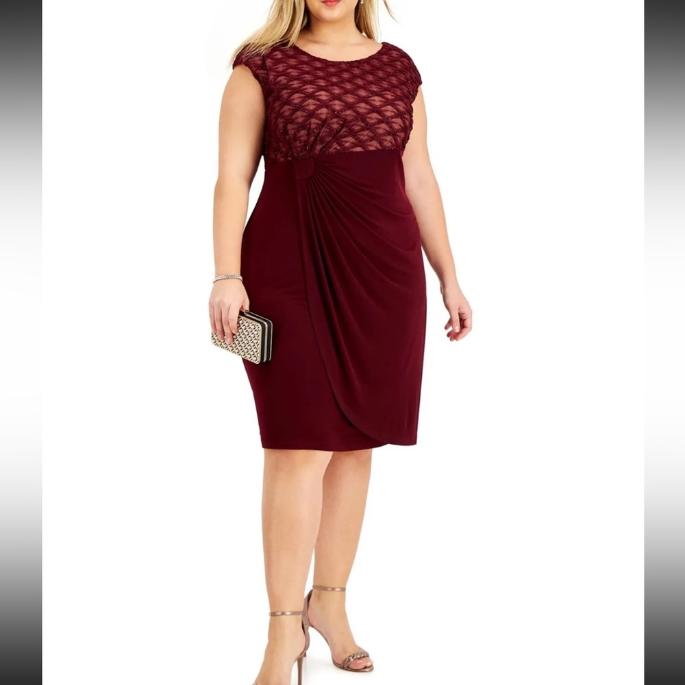 Women’s Formal Dress Plus Size 20W, 22W CONNECTED APPAREL Maroon Cap Sleeve NWT